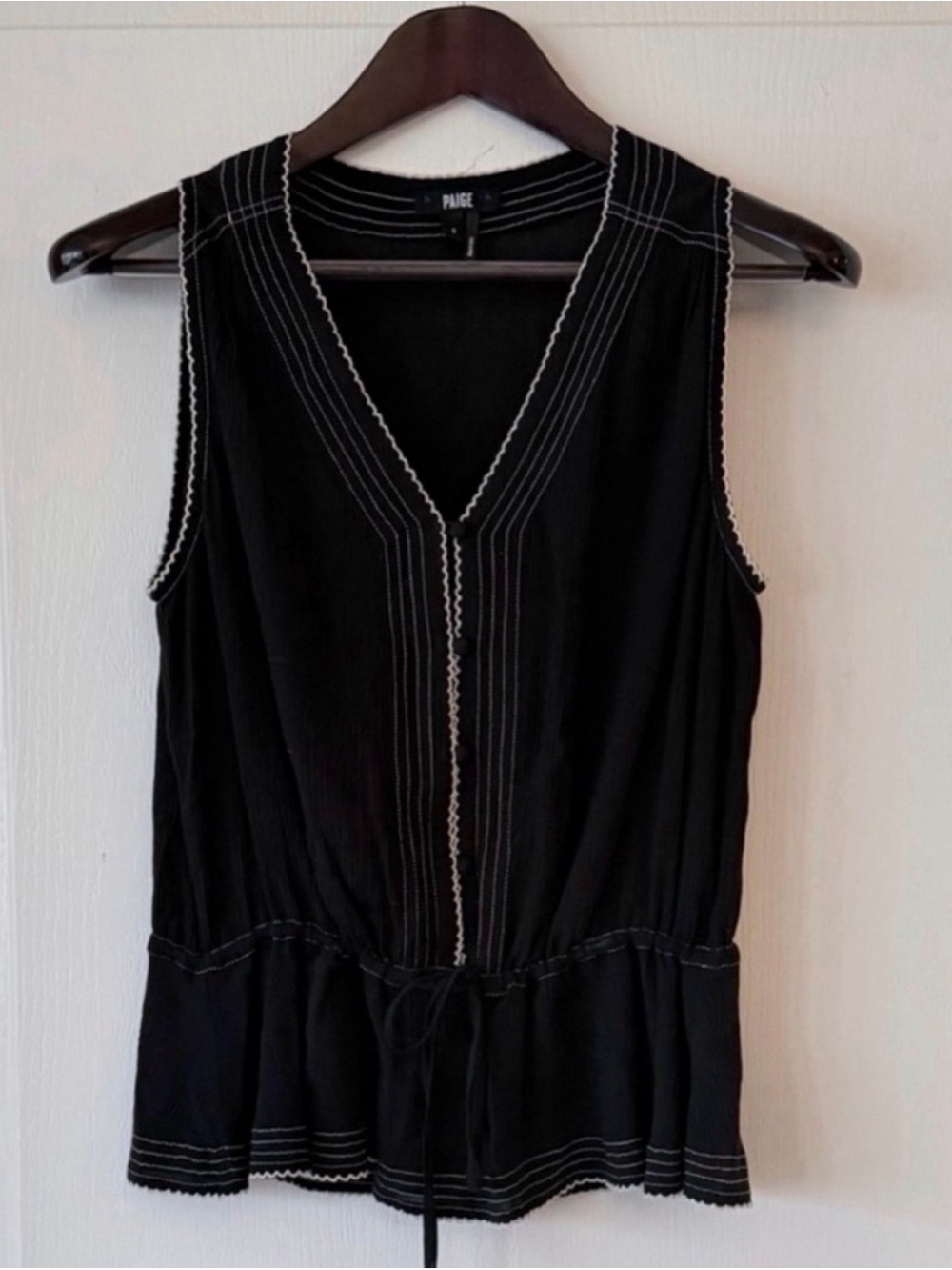 PAIGE Black Sleeveless V-Neck Camisole with White Contrast Stitching
